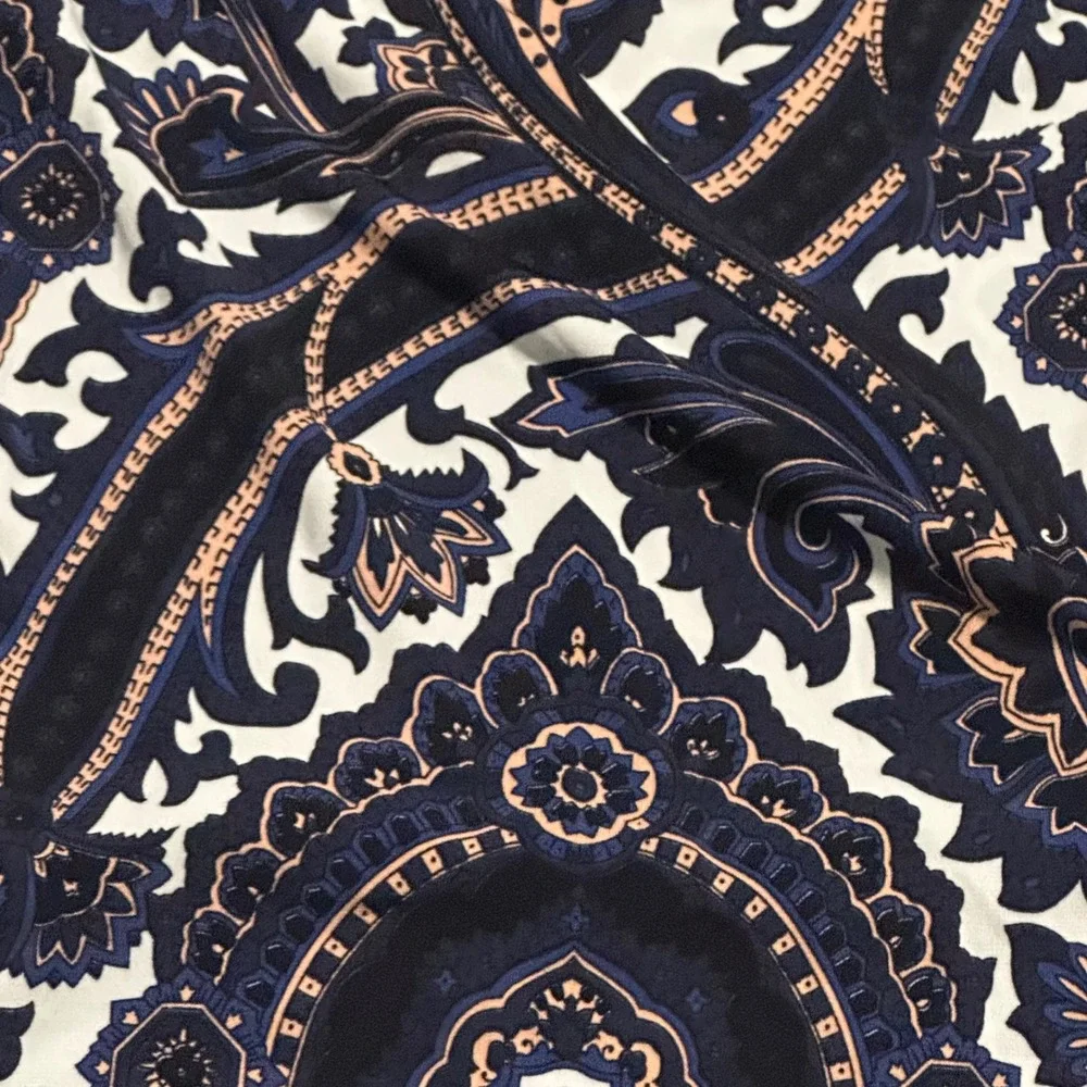 Michael Kors Navy‎ Blue Paisley Medallion Wrap Dress Sleeveless V-Neck Medium